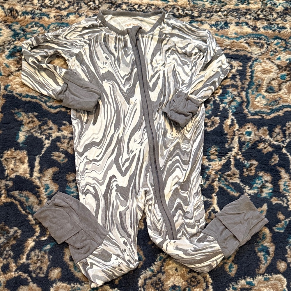 Little Sleepies Gray Marble Swirl Zip Pajamas